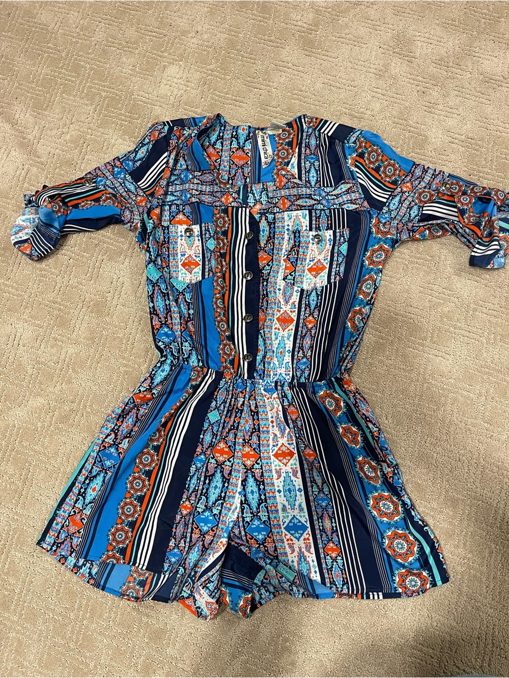 Mimi Chica Blue and Orange Patterned Romper